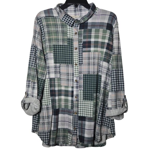 Above and Beyond Womens Plaid Long Sleeve Top Plus Size 2X Fall Western Stretch - Picture 1 of 10